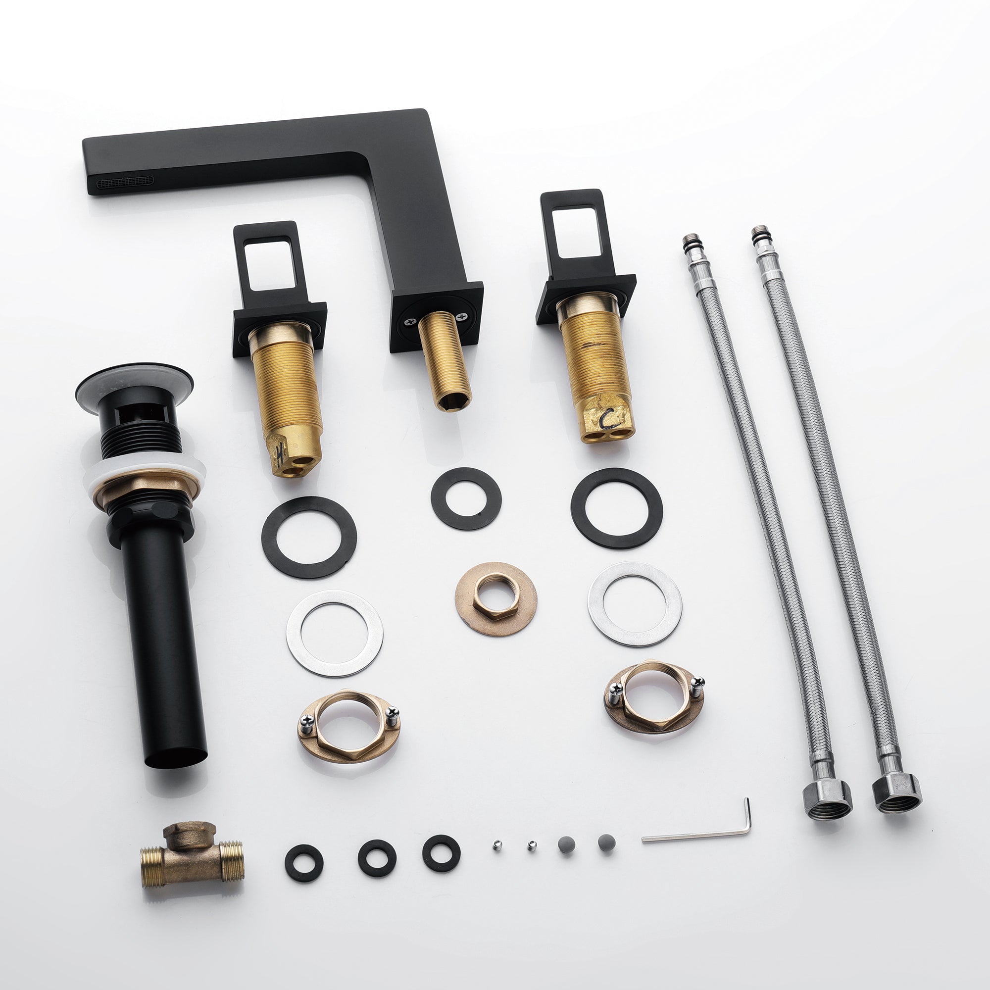 Matte Black 3-Hole, Dual Handle Widespread Bathroom Faucet with Pop-Up Drain - wonderland shower inc