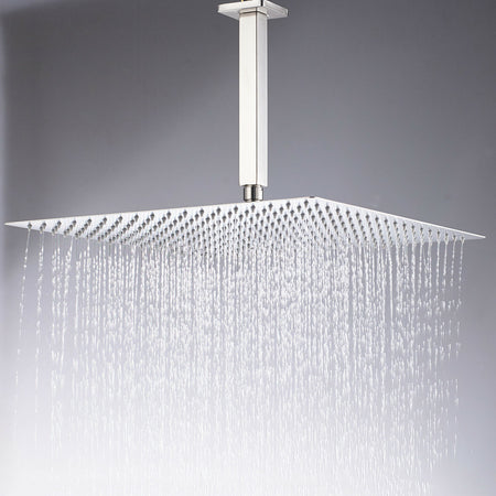 Square Brushed Nickel Shower Head: Choose from 12'' or 16'' Size, Premium Stainless Steel - wonderland shower inc