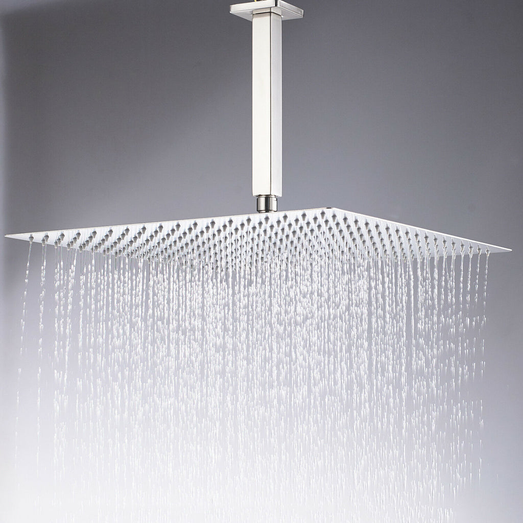 Square Brushed Nickel Shower Head: Choose from 12'' or 16'' Size, Premium Stainless Steel - wonderland shower inc