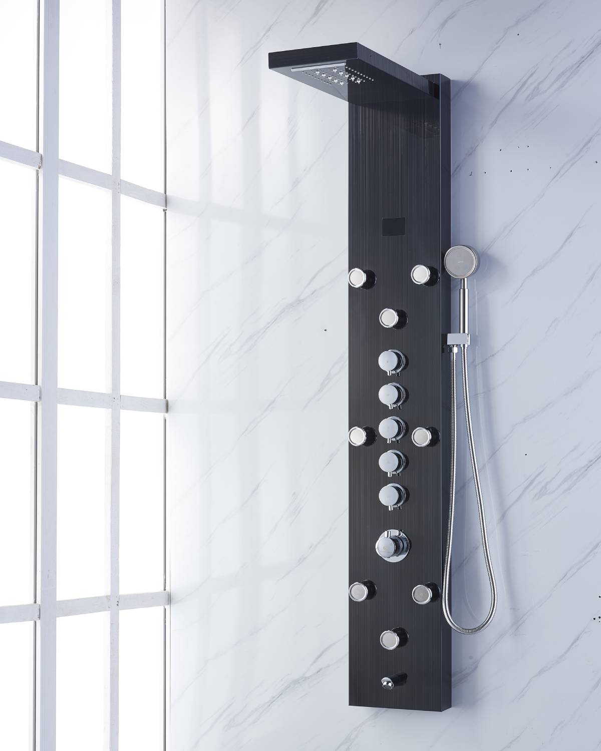 59'' Oil Bronze Black LED Rain & Waterfall Massage Tower - Simultaneous and Independent Functionality - wonderland shower inc