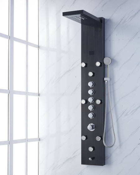 59'' Oil Bronze Black LED Rain & Waterfall Massage Tower - Simultaneous and Independent Functionality - wonderland shower inc