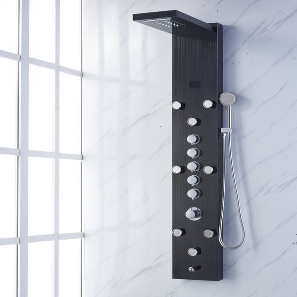 59'' Oil Bronze Black LED Rain & Waterfall Massage Tower - Simultaneous and Independent Functionality - wonderland shower inc