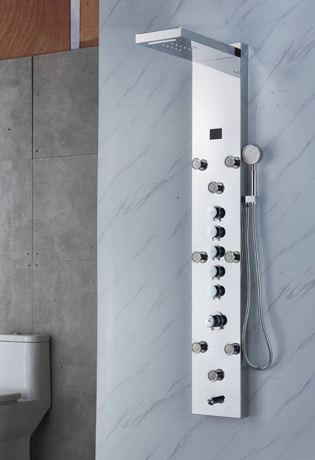 Chrome LED Rain & Waterfall Massage Tower - Simultaneous and Independent Functionality - wonderland shower inc