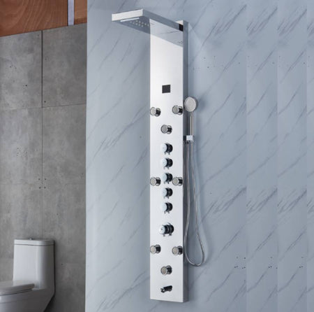 Chrome LED Rain & Waterfall Massage Tower - Simultaneous and Independent Functionality - wonderland shower inc