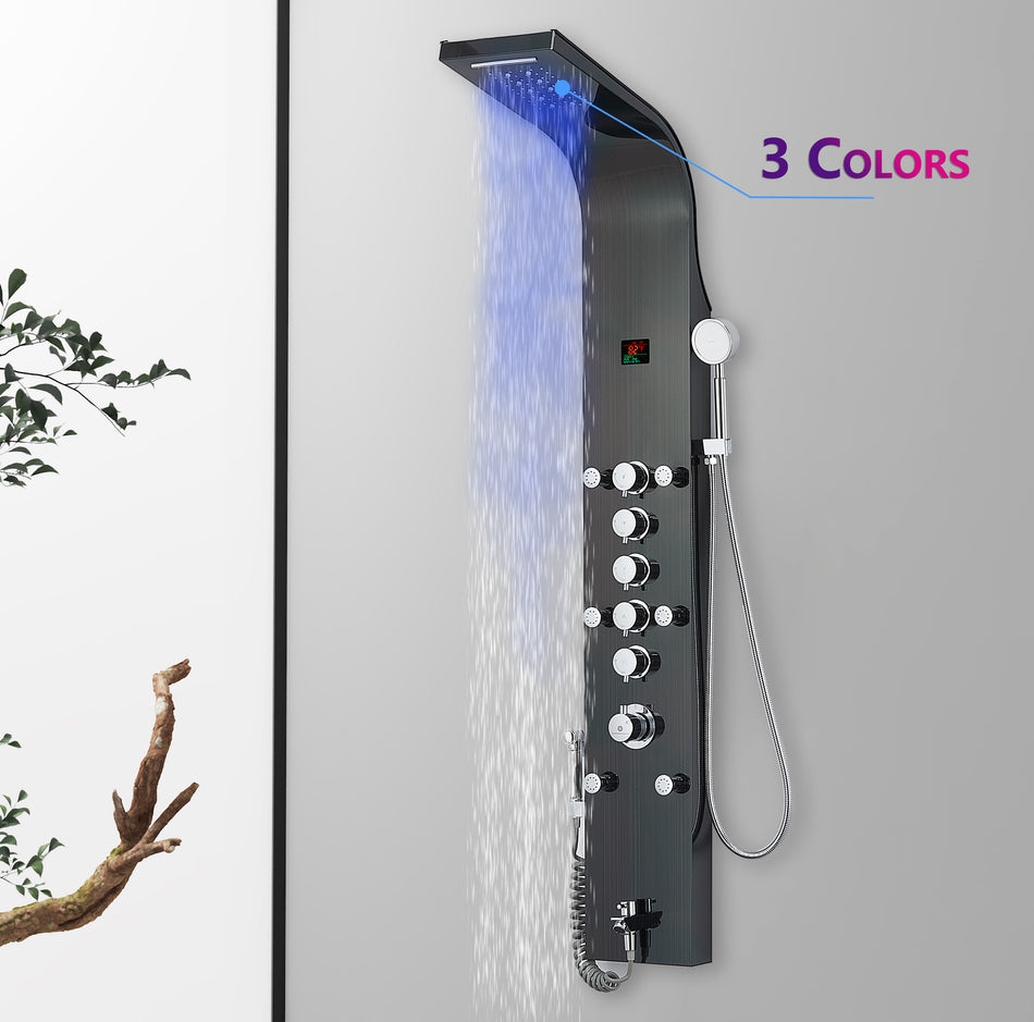 Oil Bronze Black LED 59'' Rain & Waterfall Massage Tower - Simultaneous and Independent Functionality
