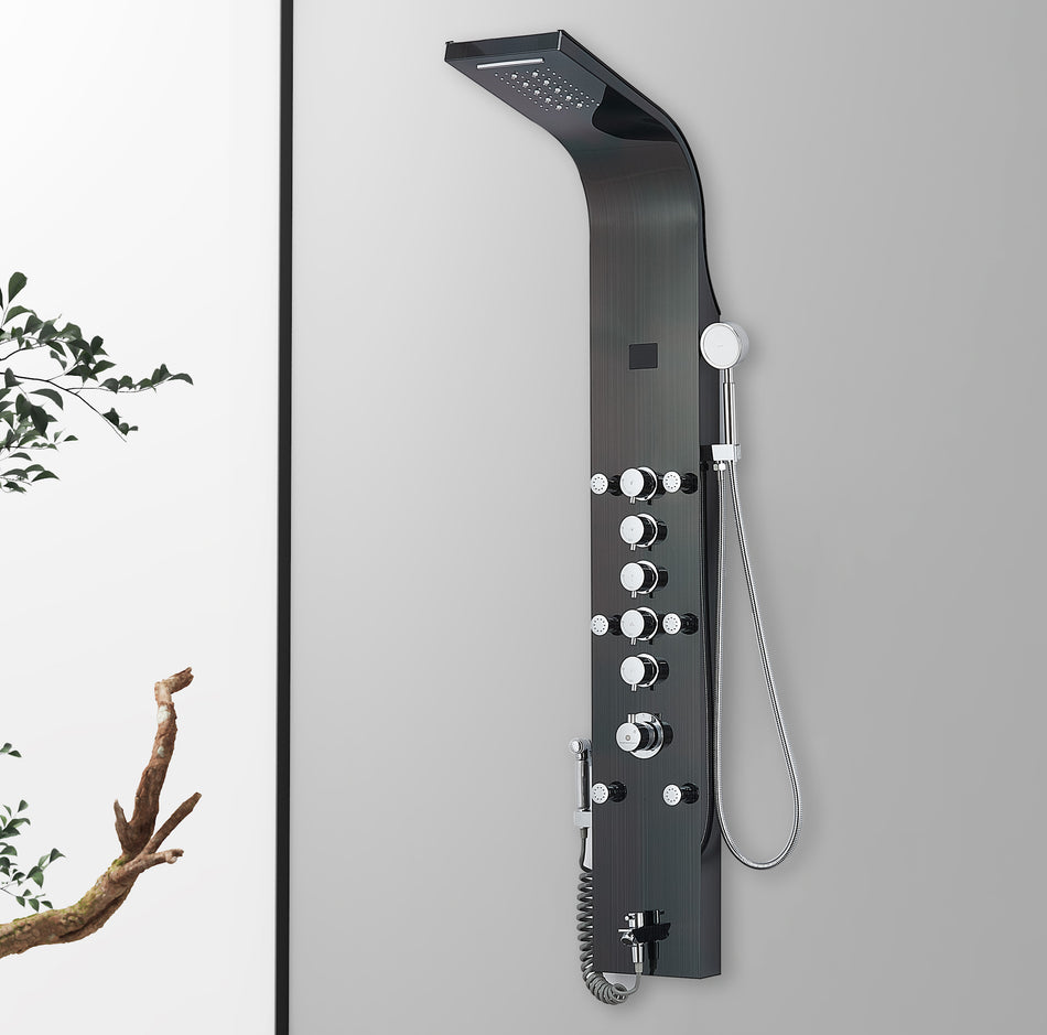 Oil Bronze Black LED 59'' Rain & Waterfall Massage Tower - Simultaneous and Independent Functionality