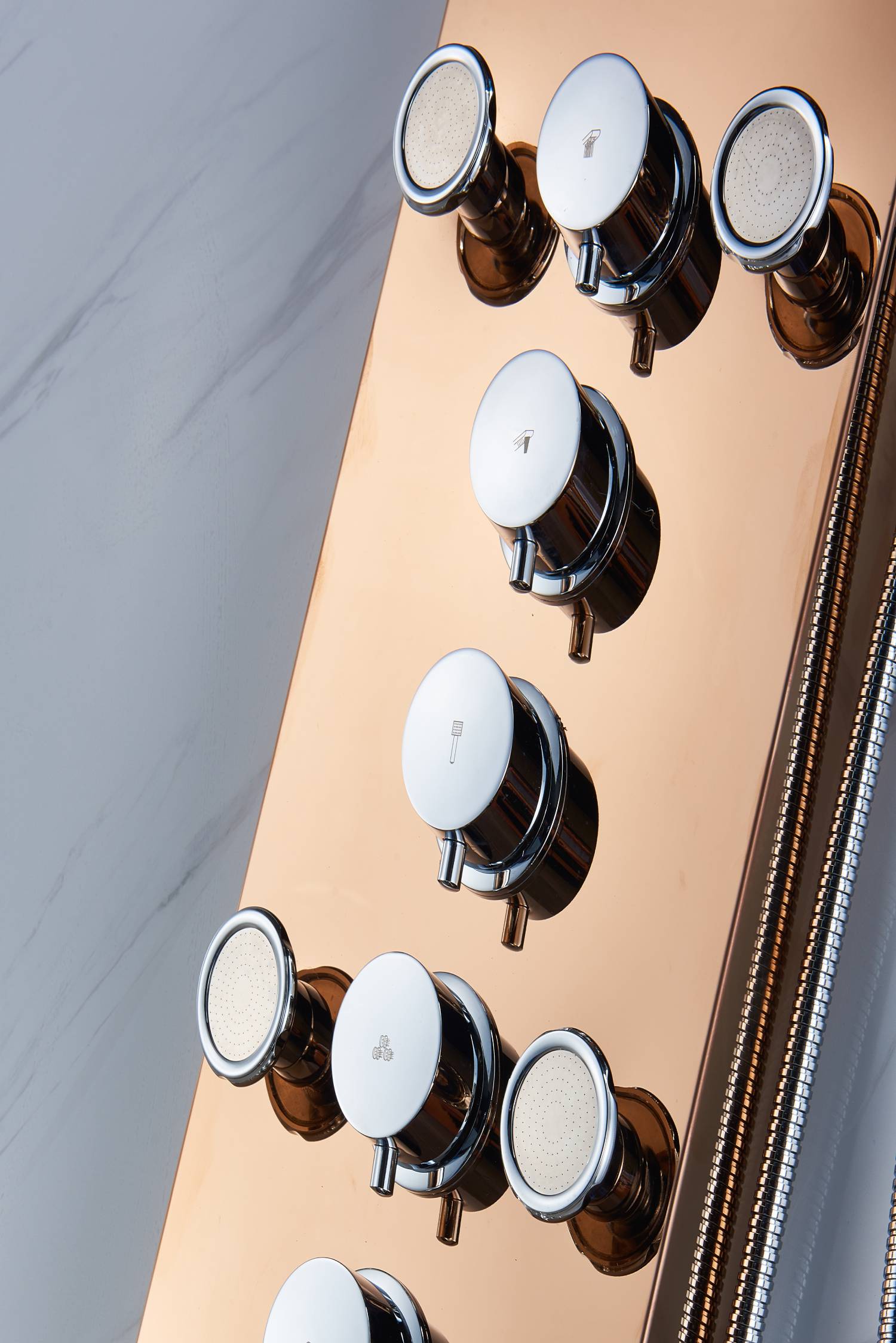 Rose Gold LED Rain & Waterfall 59'' Massage Tower - Simultaneous and Independent Functionality - wonderland shower inc