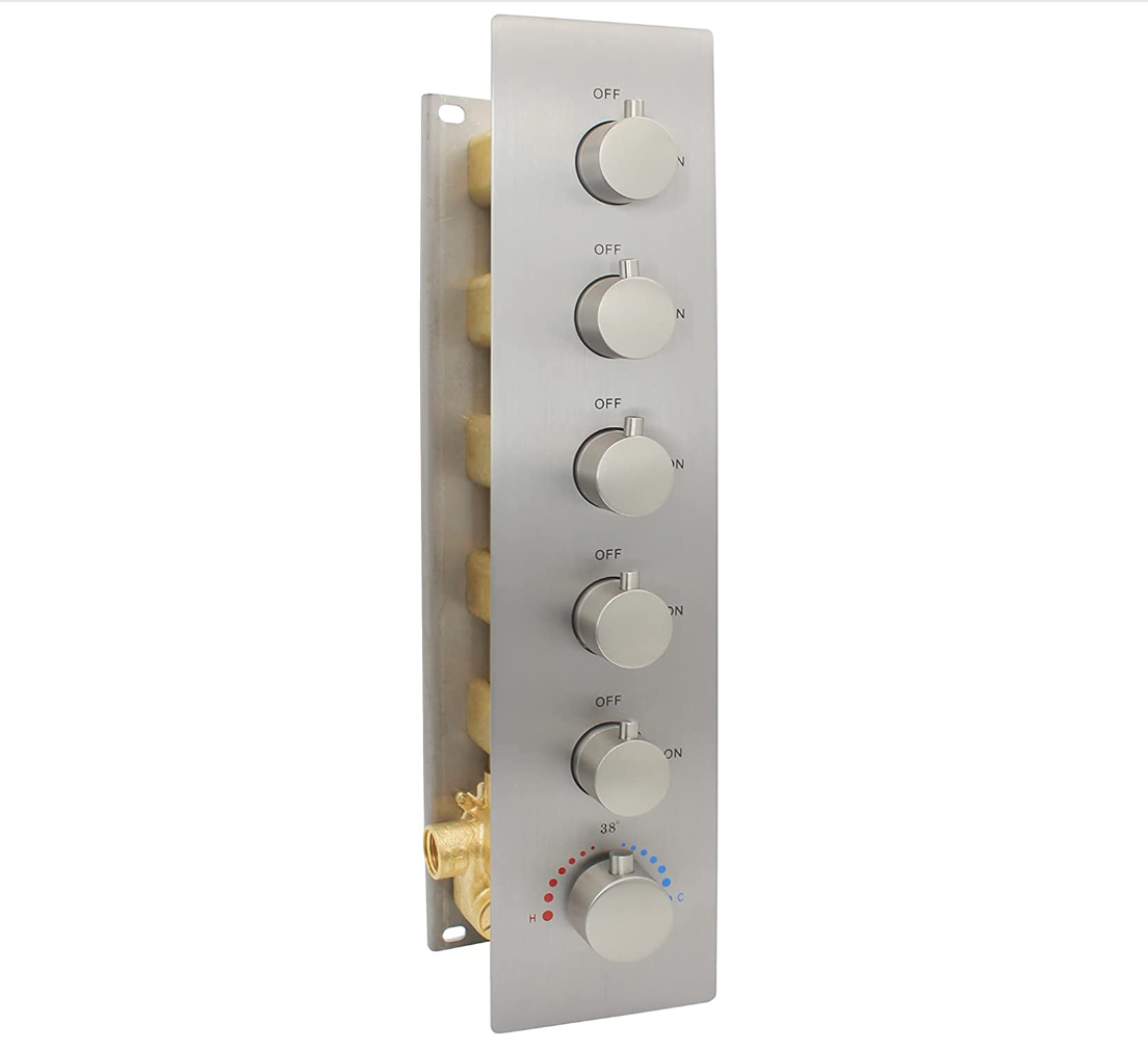 5 way thermostatic rough in valve with trim – wonderland shower inc
