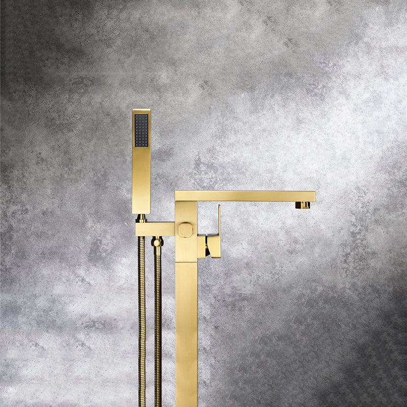 Polished Gold Freestanding Bathtub Faucet Tub Filler: Featuring a Waterfall Design and Floor Mount