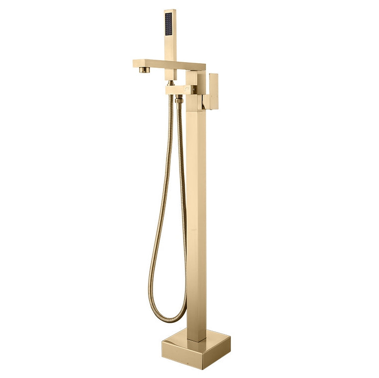Polished Gold Freestanding Bathtub Faucet Tub Filler: Featuring a Waterfall Design and Floor Mount
