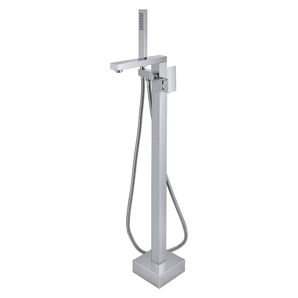 Chrome Floor Mount Bathtub Shower Faucet: Complete with Hand Shower, Tub Filler Mixer, and Free-Standing Design - wonderland shower inc