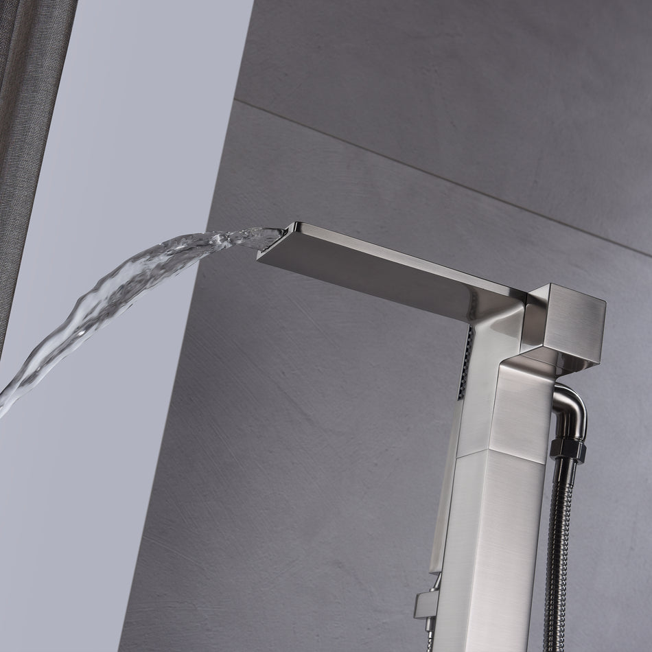 waterfall High quality Freestanding Bathtub Faucet Tub Filler Brushed Nickel Waterfall Floor Mount