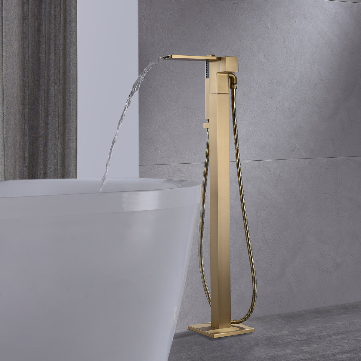 Modern Style Floor Mounted Tub Shower Faucets Unique Design Single Handle  Brass Tub Filler Home Bathroom Free Standing Bathtub Shower Taps, Gold  Finish 