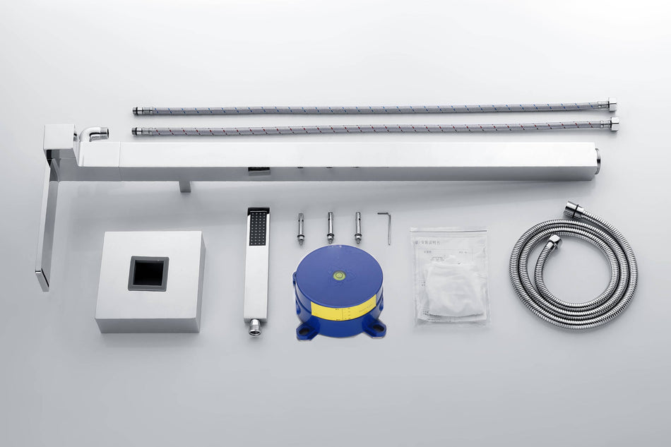 Chrome Waterfall Floor Mount Bathtub Shower Faucet W/ Hand Shower Tub Filler Mixer Free Standing