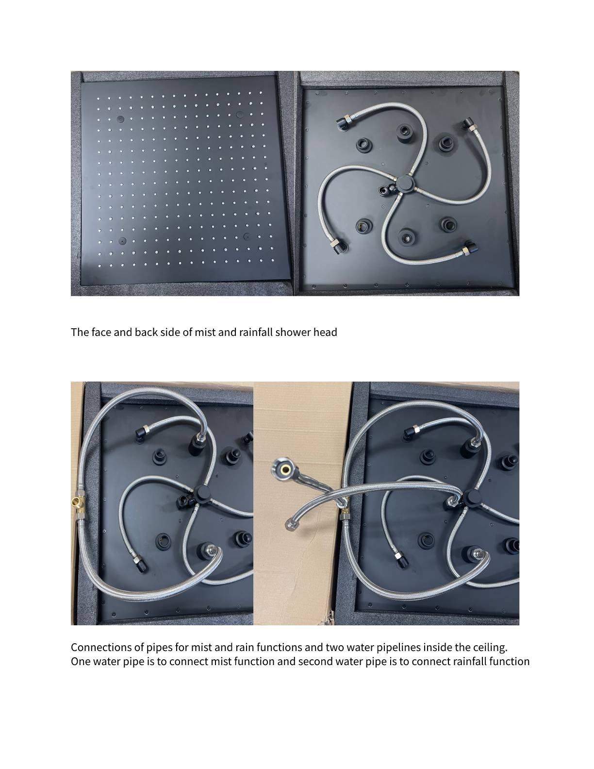 20 Inch LED Rainfall Mist Ceiling Mounted Matte Black 4-Way Thermostatic Shower System featuring 6 Body Jets. - wonderland shower inc