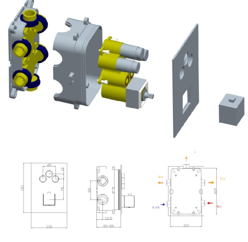 22" Brushed nickel 3 way Thermostatic display valve Rain & Waterfall Shower Faucet - wonderland shower inc