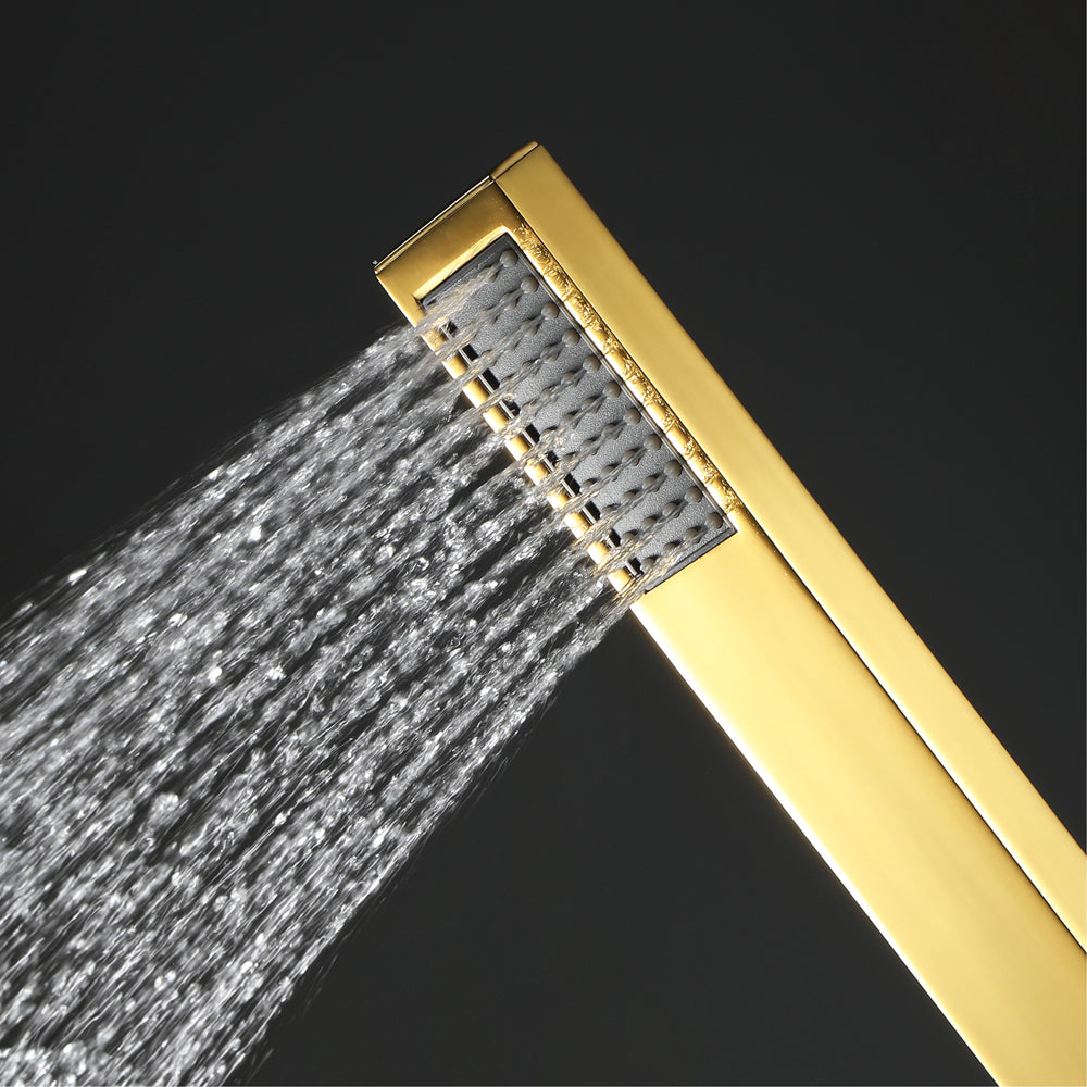 Elegant Gold 23x15 inch LED Music Shower Head with 4-Way Thermostatic Valve for Simultaneous and Independent Operation - wonderland shower inc