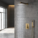 Brushed Gold  12 Inch Rain head wall Mount two way pressure balance Shower System with Rough-in Valve Body and Trim - wonderland shower inc