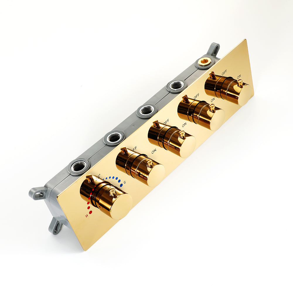 Elegant Gold 23x15 inch LED Music Shower Head with 4-Way Thermostatic Valve for Simultaneous and Independent Operation - wonderland shower inc