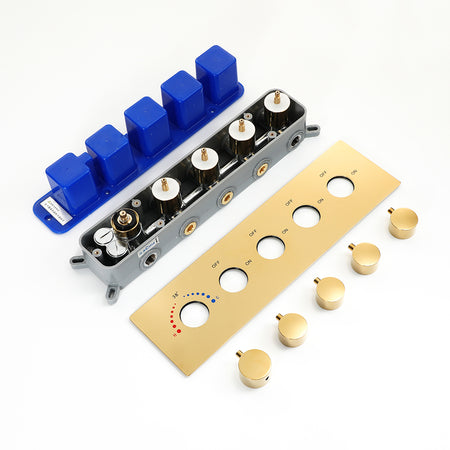 Elegant Gold 23x15 inch LED Music Shower Head with 4-Way Thermostatic Valve for Simultaneous and Independent Operation - wonderland shower inc