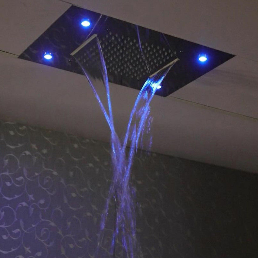 Flush-in LED Shower Head Water Temperature Led Shower Concealed Rain Large Waterfall - wonderland shower inc