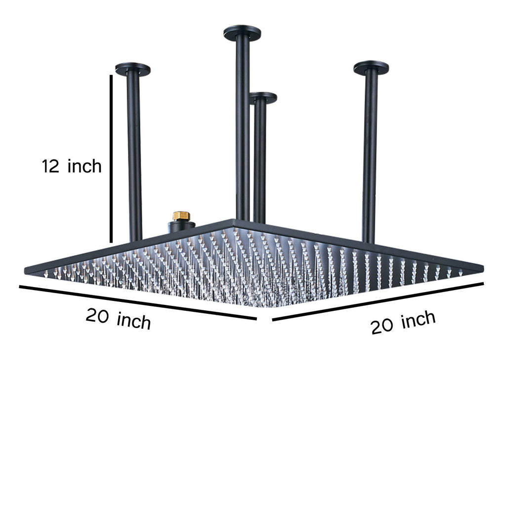 Matte Black 20-Inch or 24-Inch LED or Non-LED Ceiling Mounted Rain Shower Head - wonderland shower inc
