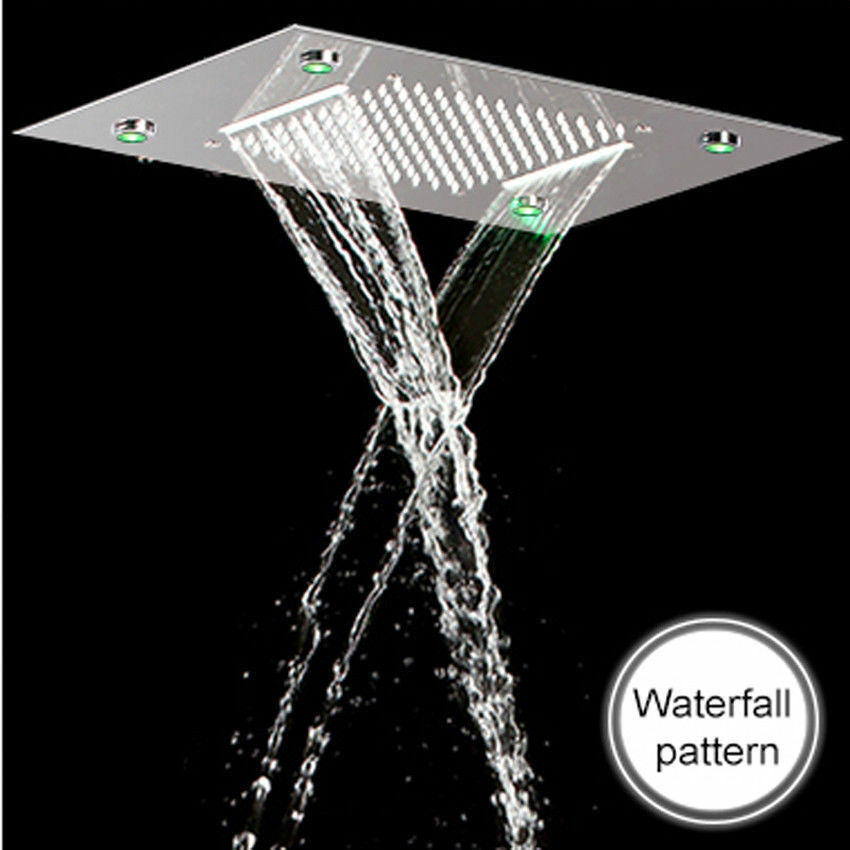 Flush-in LED Shower Head Water Temperature Led Shower Concealed Rain Large Waterfall - wonderland shower inc