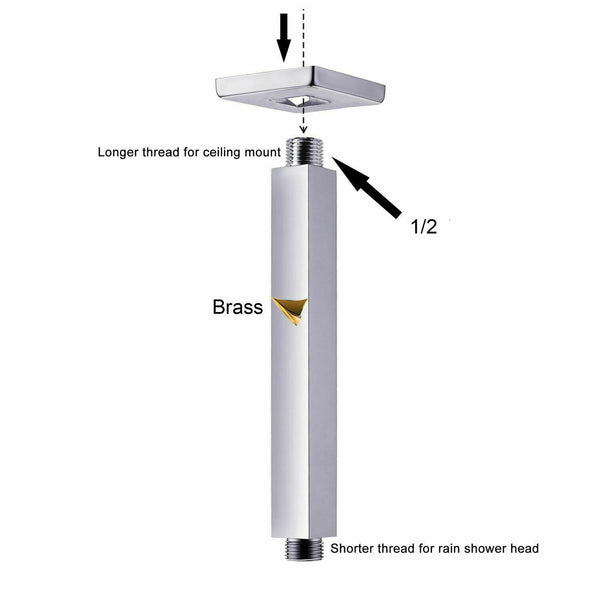 Brass 11-Inch Ceiling Mount Shower Arm (Brushed Nickel) with flange - wonderland shower inc