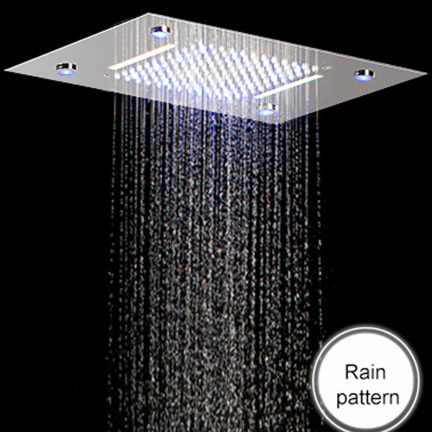 Flush-in LED Shower Head Water Temperature Led Shower Concealed Rain Large Waterfall - wonderland shower inc