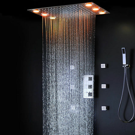 Flush in 20" LED Rainfall Shower Heads Sets Bathroom Thermostatic Valve Faucet Bath Mixer - wonderland shower inc