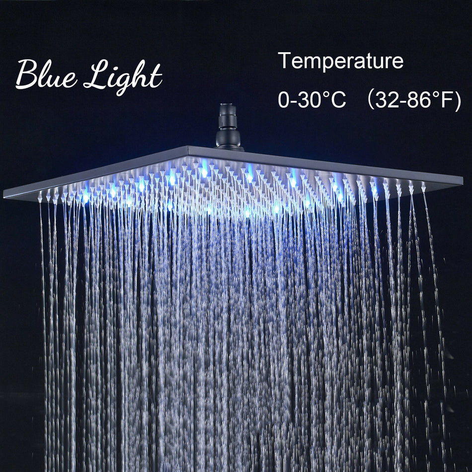 12inch or 16inch brass LED MATTE black rainfall shower head - wonderland shower inc
