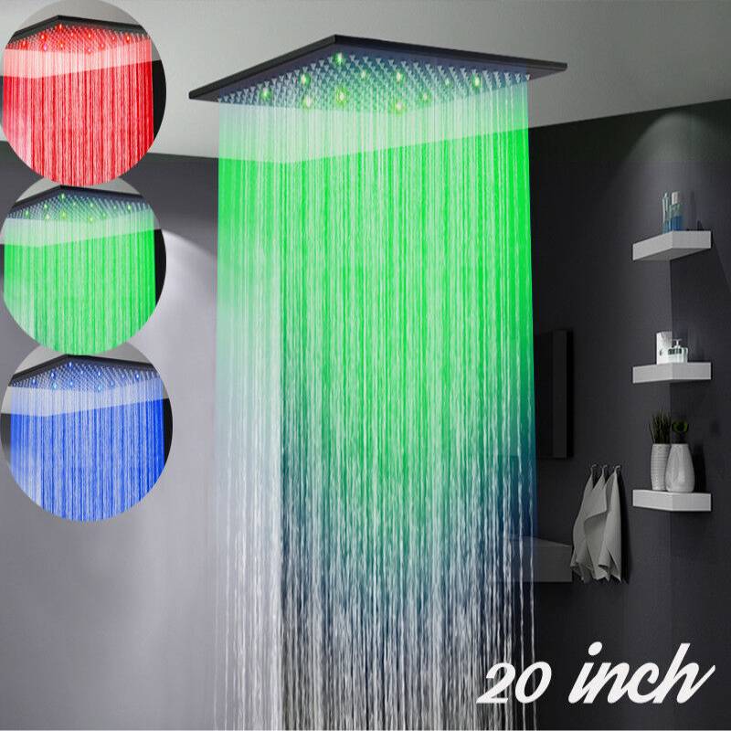 Matte Black 20-Inch or 24-Inch LED or Non-LED Ceiling Mounted Rain Shower Head - wonderland shower inc