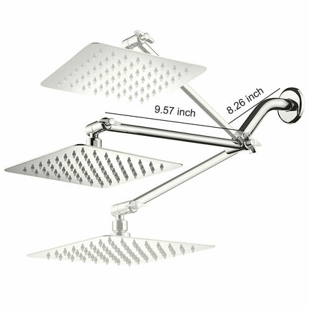 8-Inch Brass Chrome LED Square Rainfall Shower Head with 11-Inch Adjustable Extension Arm - wonderland shower inc