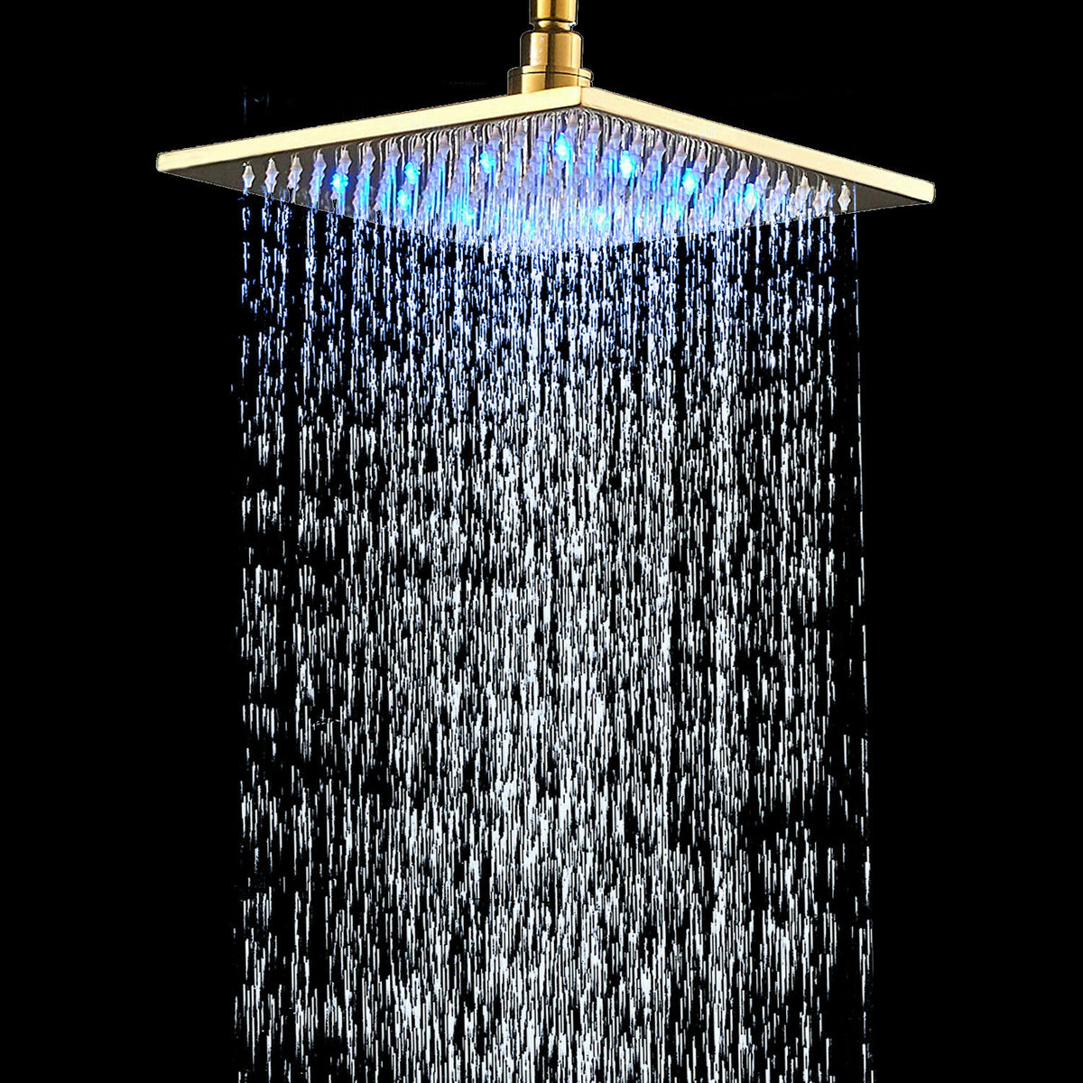 12 or 16-Inch Square LED Light Rainfall Shower Head Overhead Sprayer (Shower Arm Not Included) - wonderland shower inc