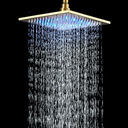 12 or 16-Inch Square LED Light Rainfall Shower Head Overhead Sprayer (Shower Arm Not Included) - wonderland shower inc