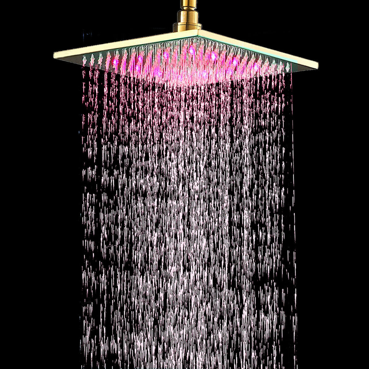12 or 16-Inch Square LED Light Rainfall Shower Head Overhead Sprayer (Shower Arm Not Included) - wonderland shower inc