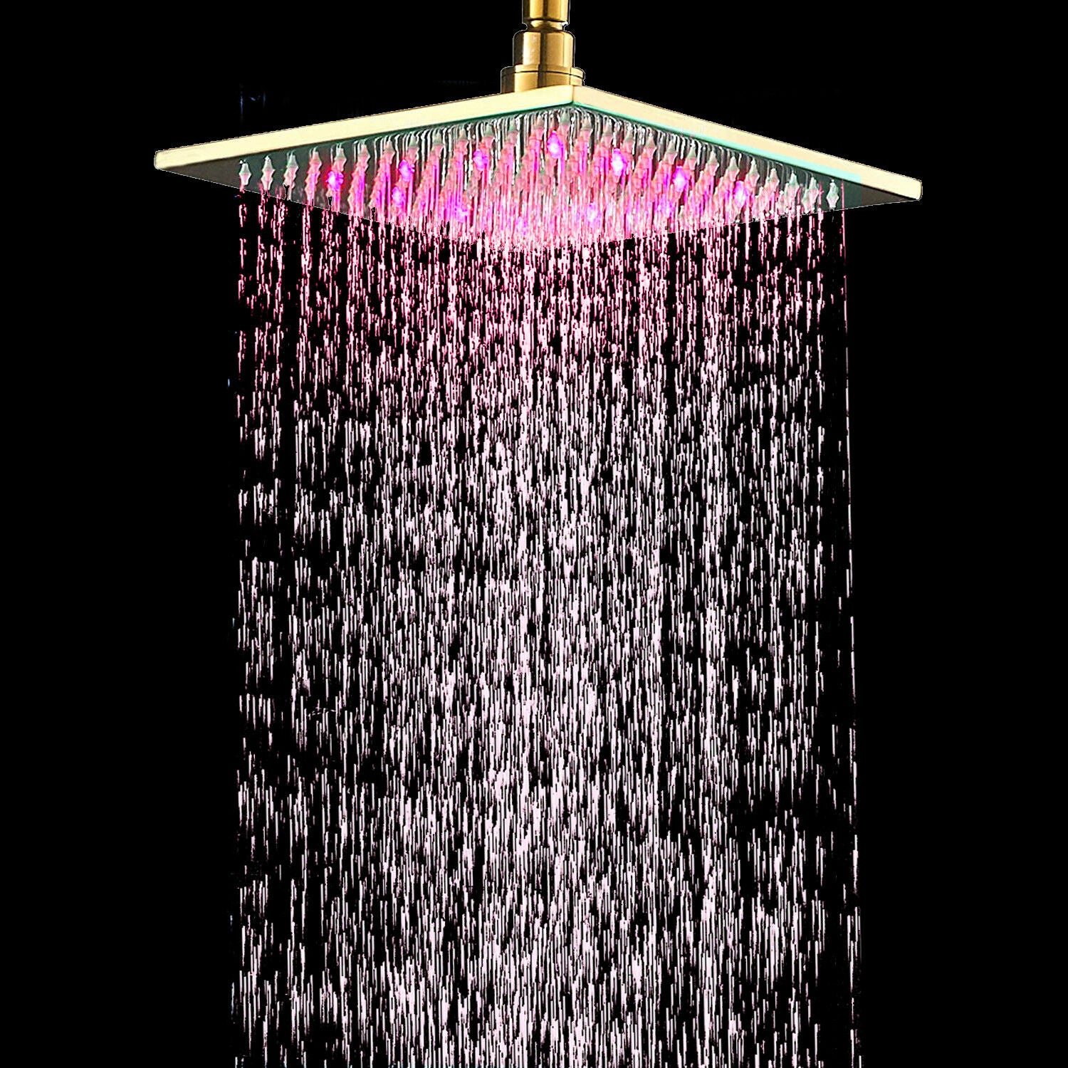 12 or 16-Inch Square LED Light Rainfall Shower Head Overhead Sprayer (Shower Arm Not Included) - wonderland shower inc