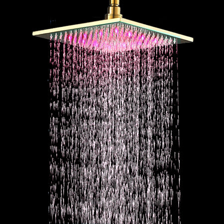 12 or 16-Inch Square LED Light Rainfall Shower Head Overhead Sprayer (Shower Arm Not Included) - wonderland shower inc