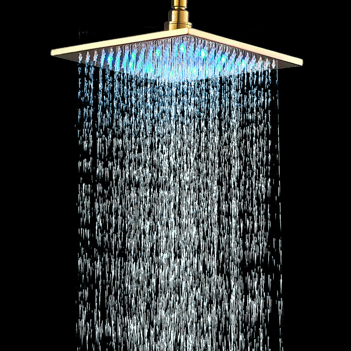 12 or 16-Inch Square LED Light Rainfall Shower Head Overhead Sprayer (Shower Arm Not Included) - wonderland shower inc