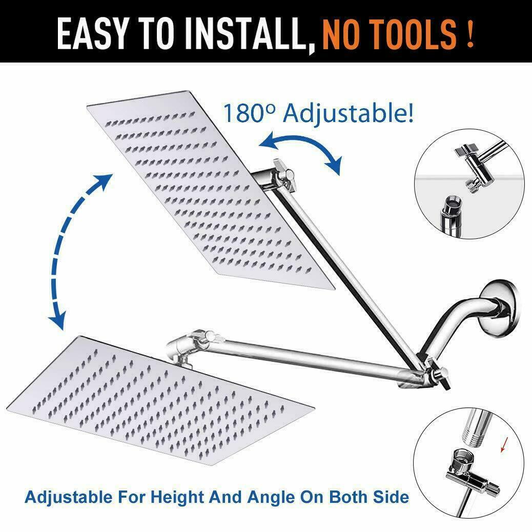 8-Inch Brass Chrome LED Square Rainfall Shower Head with 11-Inch Adjustable Extension Arm - wonderland shower inc