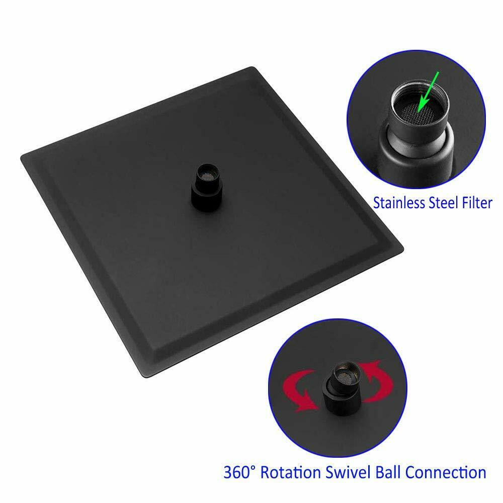 12inch 2 way Wall Mounted Matte Black Shower System with pressure balance Rough-in Valve Body and Trim - wonderland shower inc