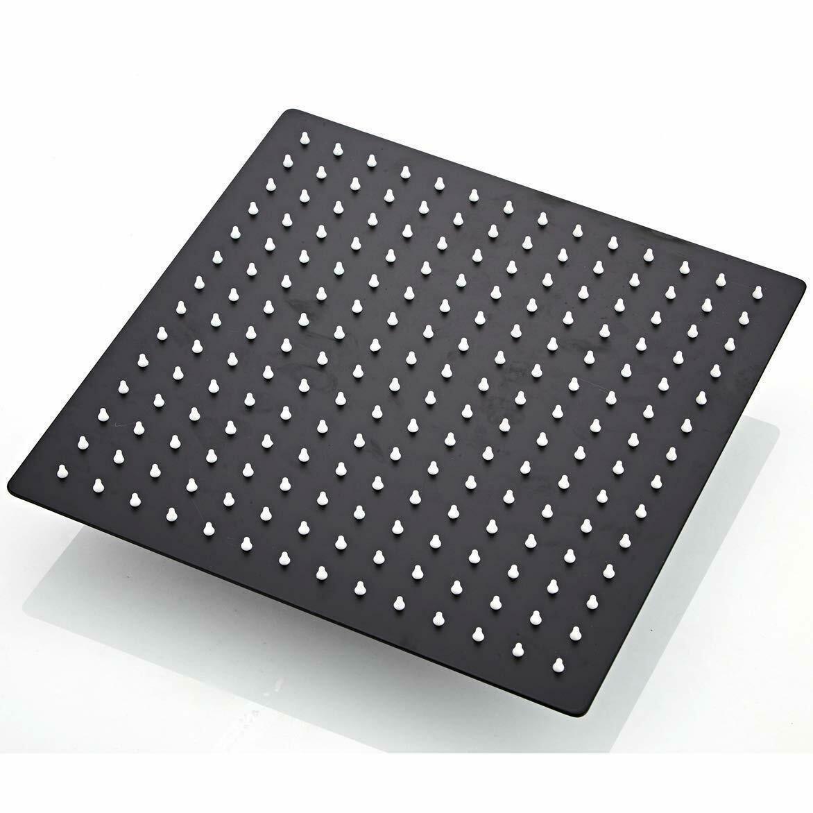 Matte Black 12'' Square Rain Shower Head: Stainless Steel Construction, Overhead Spray, and Included Ceiling Shower Arm - wonderland shower inc