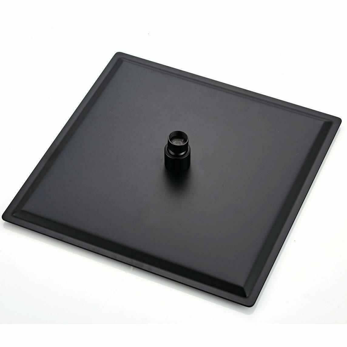 Matte Black 12'' Square Rain Shower Head: Stainless Steel Construction, Overhead Spray, and Included Ceiling Shower Arm - wonderland shower inc