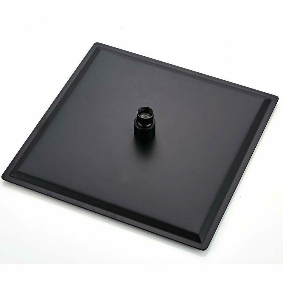 Matte Black 12'' Square Rain Shower Head: Stainless Steel Construction, Overhead Spray, and Included Ceiling Shower Arm - wonderland shower inc