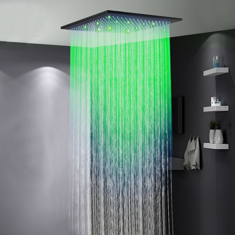 Matte Black 20-Inch or 24-Inch LED or Non-LED Ceiling Mounted Rain Shower Head - wonderland shower inc