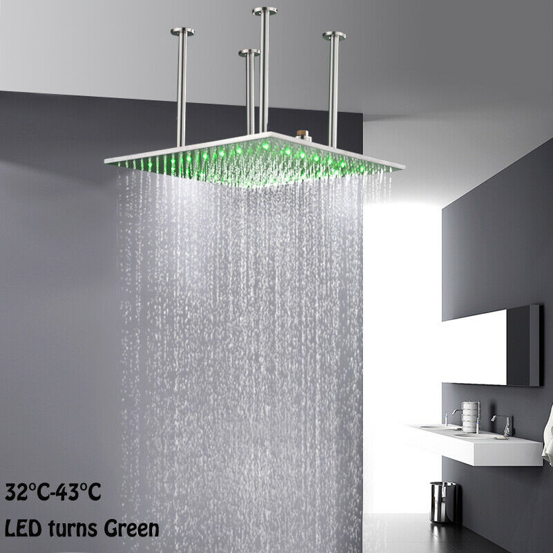 20-Inch Brushed Nickel Rainfall Shower Head: Choose Between Non-LED or LED, Enjoy Ceiling-Mounted - wonderland shower inc