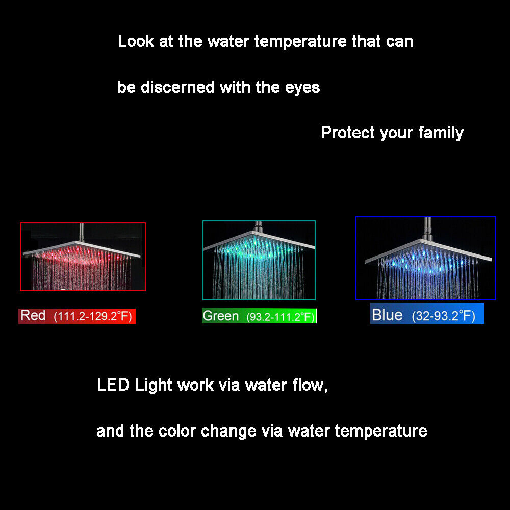 LED Chrome wall mounted Rain shower with body jets 3 way digital display anti scald  rough in valve - wonderland shower inc