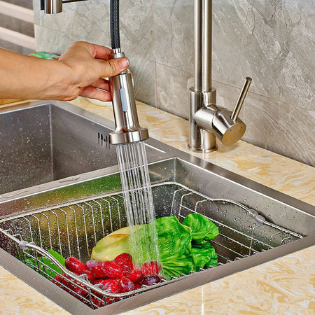 Brushed Nickel Pull Out Spray Spring Kitchen Sink Tap Single Lever Mixer Faucet - wonderland shower inc