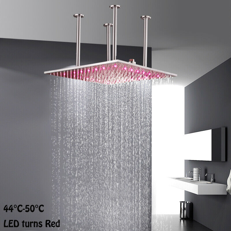 20-Inch Brushed Nickel Rainfall Shower Head: Choose Between Non-LED or LED, Enjoy Ceiling-Mounted - wonderland shower inc