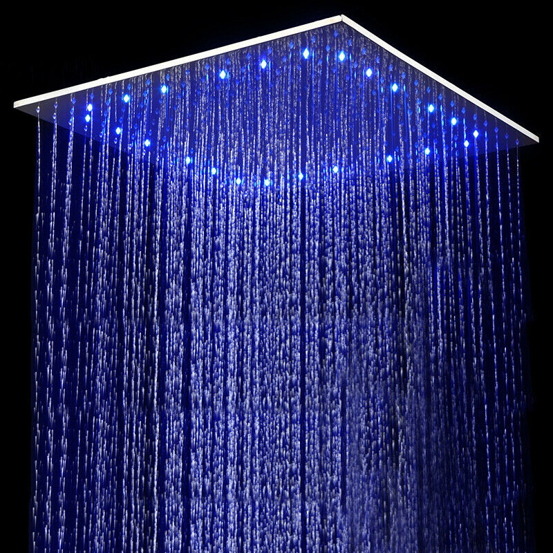 chrome ceiling mount LED rainfall shower head  two way shower faucet with handle sprayer - wonderland shower inc